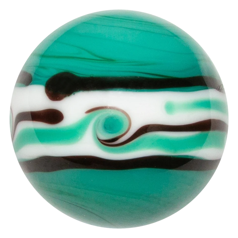 Riptide groen 22mm: handgemaakte knikker in groen met een witte band en zwarte lijntjes