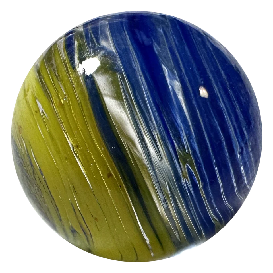 Zon en zee 16mm: knikker met een gele en een blauwe helft