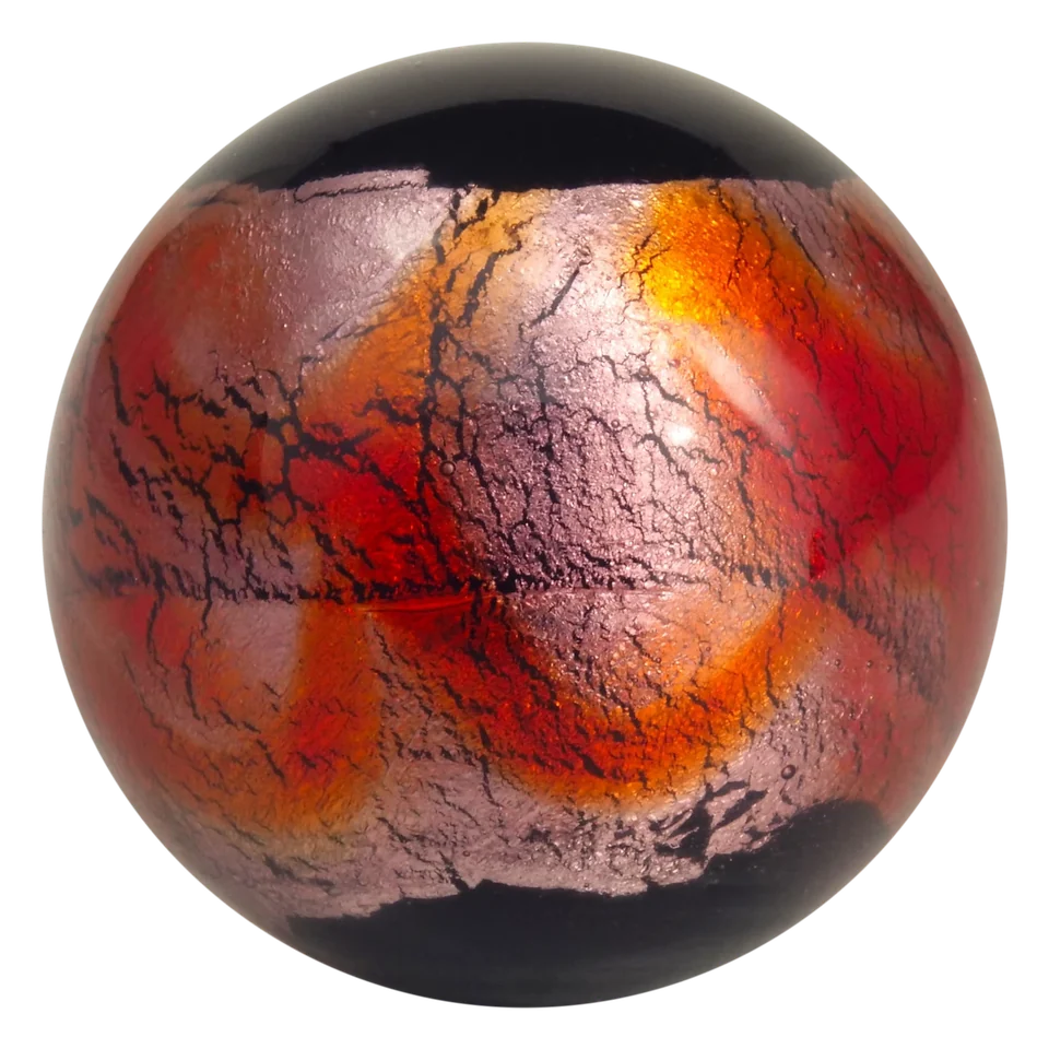 Maximilian oranje 22mm: handgemaakte bonk met een zwarte kern en een zilverstrook in oranje en rood